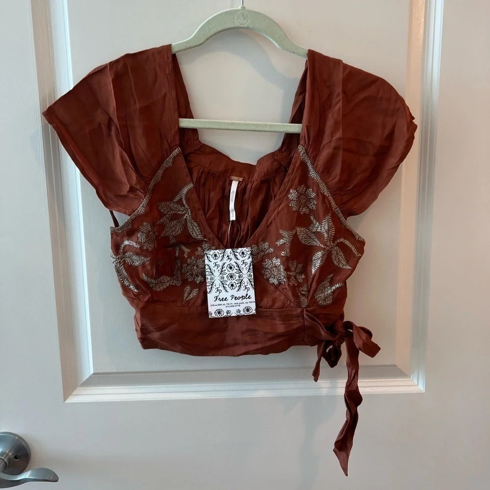 Free People Sahara Embroidered Top In Rust Combo Size XS